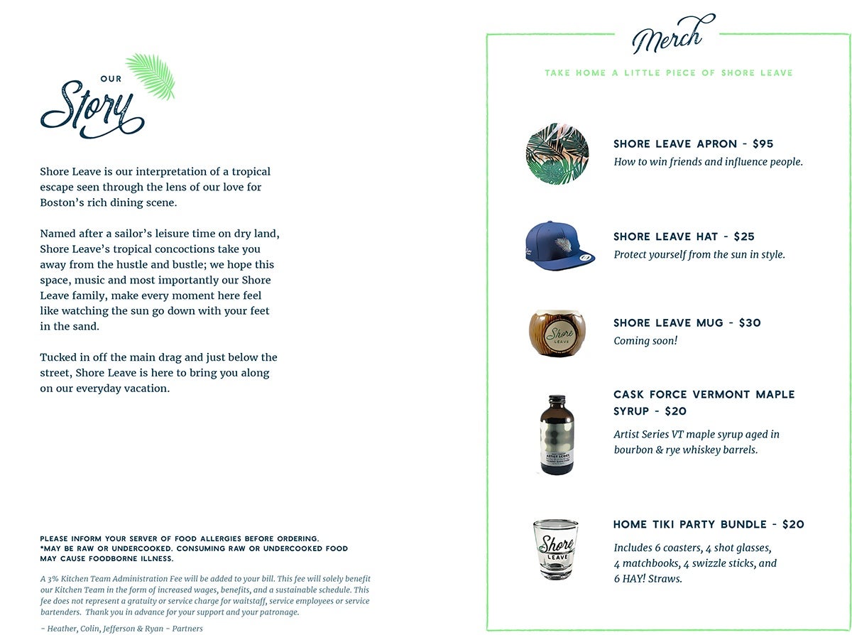 Shore Leave drink menu