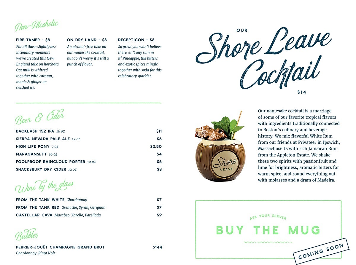 Shore Leave drink menu
