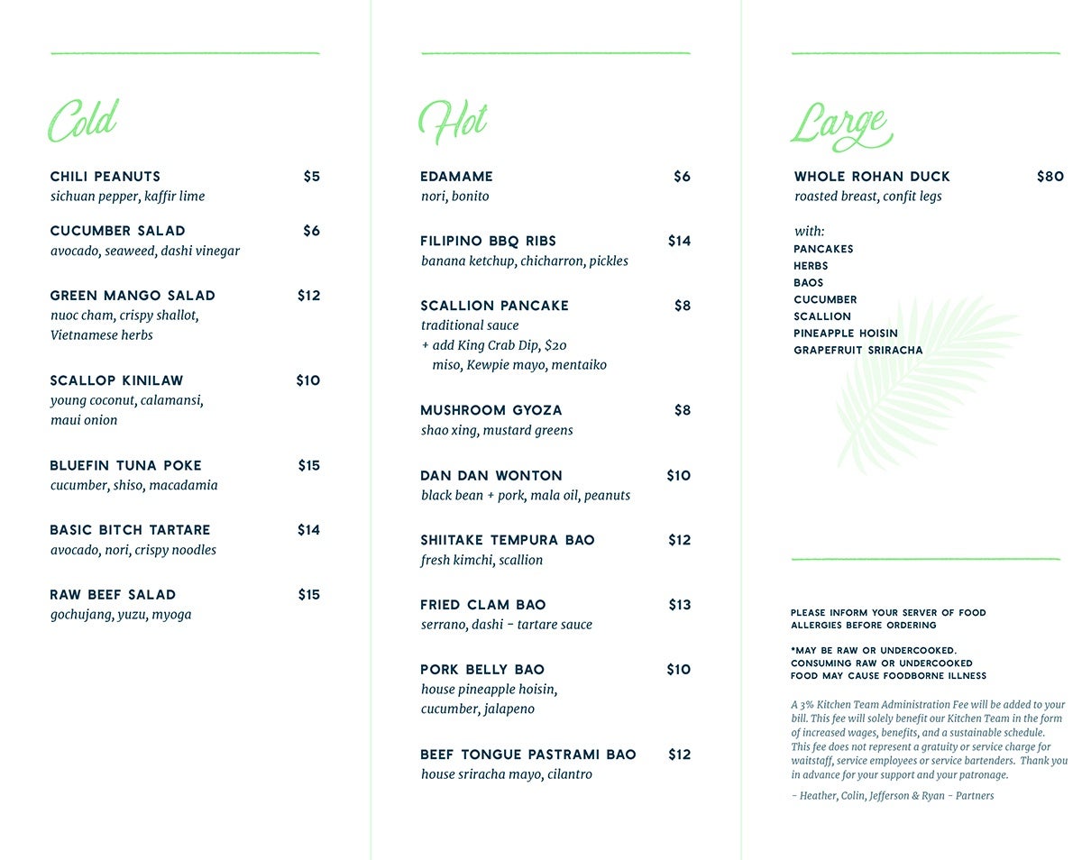 Shore Leave food menu